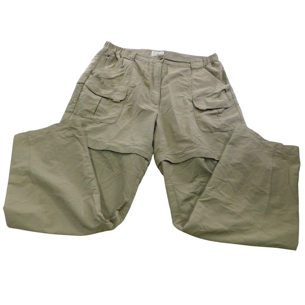 L.L. Bean Womens Khaki Convertible Utility Outdoor Zip Off Cargo Pants Large